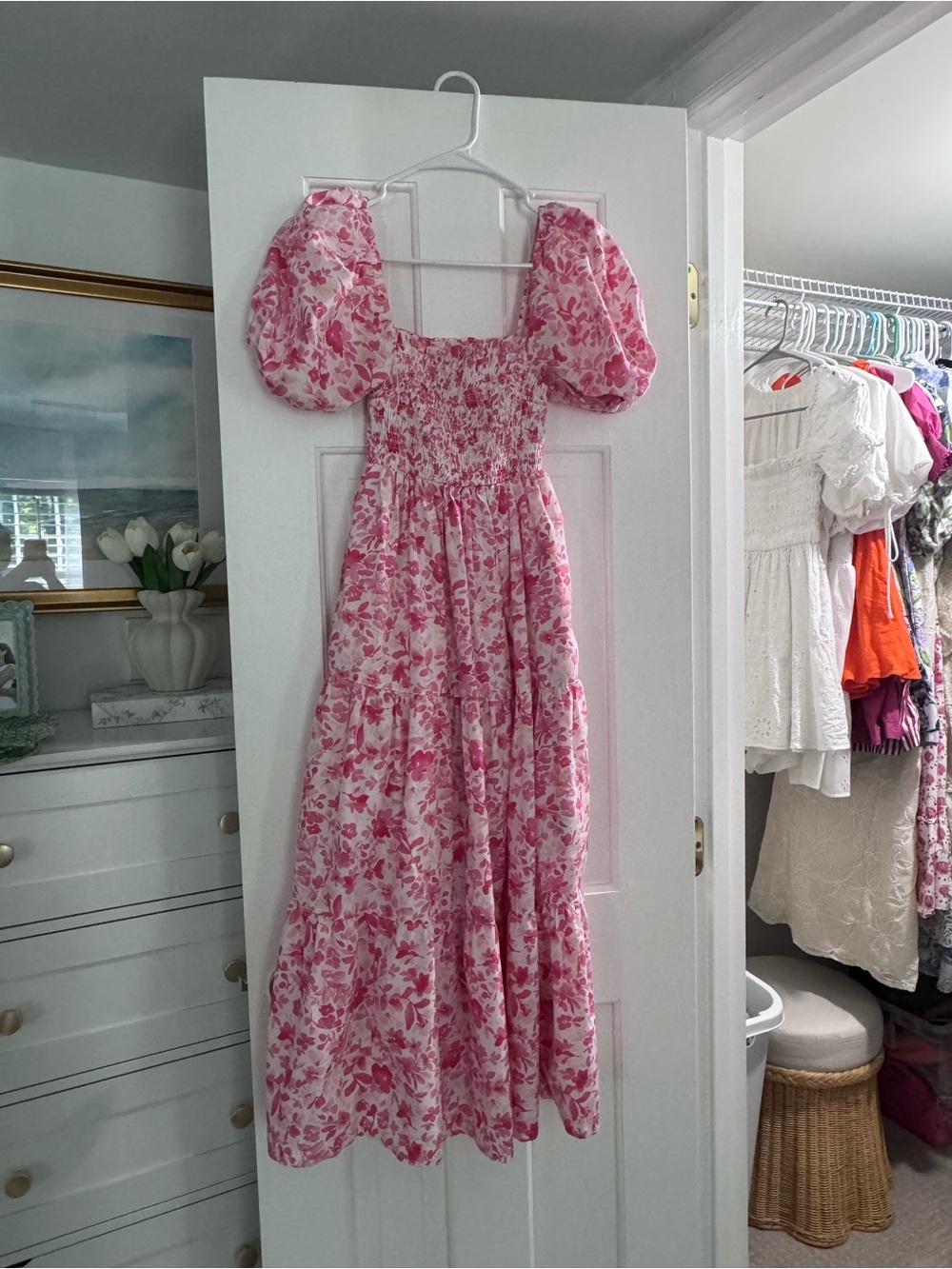 Abercrombie & Fitch Pink Floral Puff-Sleeve Maxi Dress